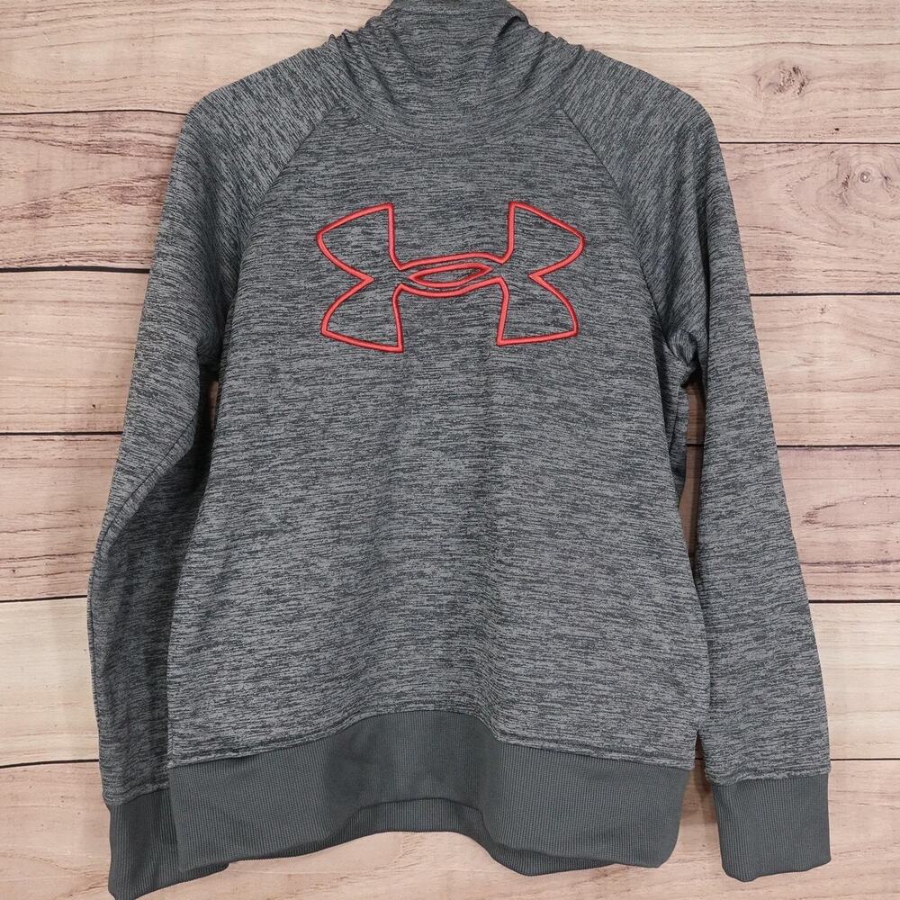 Under Armour Hoodie Womens Medium Gray ColdGear Funnel Neck Pullover Fleece Logo